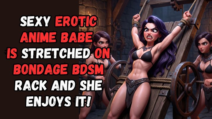 Sexy erotic anime babe is stretched on BDSM Bondage rack and she enjoys it as sh