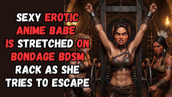 hot animated babe with bushy hairy armpits is tied to a device in the dungeon an
