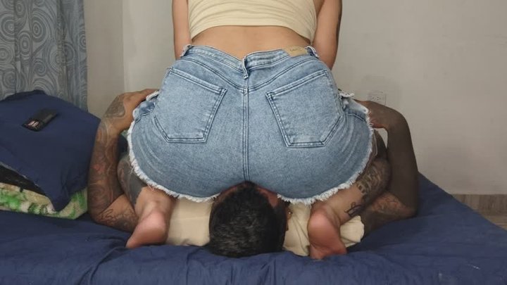 I climb onto his face in my jean shorts and let out so many wet, trapped farts
