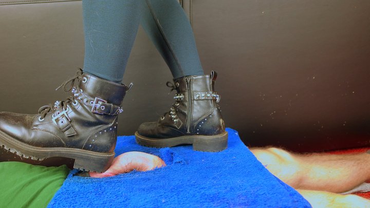 Boots CBT and cock trampling on cockbox , amateur femdom Jozi trample