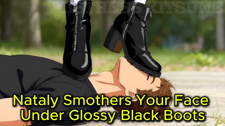 Boot Face Trampling - Nataly Smothers Your Face Under Glossy Black Block Heel Bo