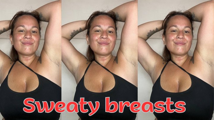 Breasts soaked in hot sweat… Dare to smell them up close?