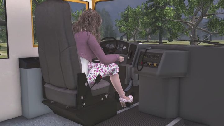 School Bus Cranking Template - Sara in Maxi Skirt and High Heels 1080p