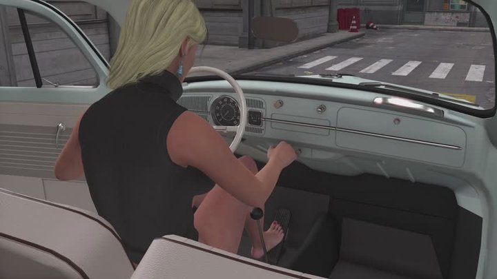 1967 VW Beetle Cranking Template - Anna in Panties and Barefoot 1080p