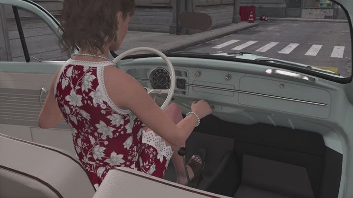 1967 VW Beetle Cranking Template - Angie in Slide Sandals 1080p