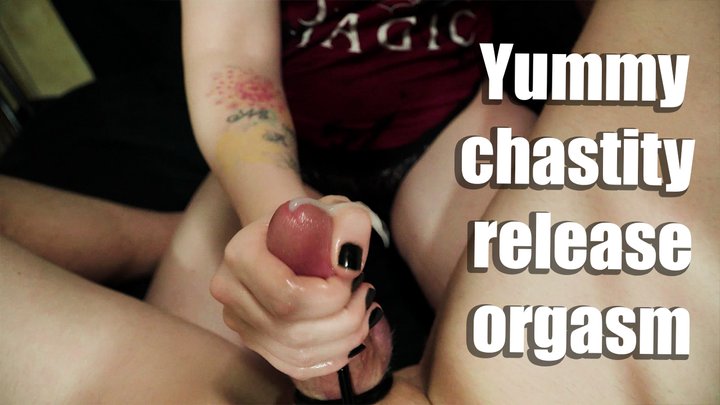 Chastity release leads to over stimulating ejaculation