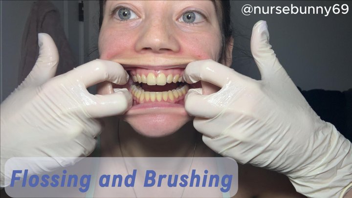 Up Close Flossing and Brushing My Teeth in Bra and Latex Gloves 4K