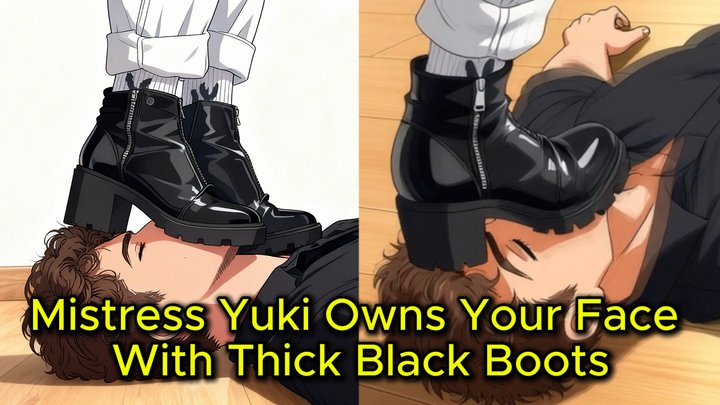 Glossy Boot Domination - Mistress Yuki Owns Your Face With Thick Black Zip-Up So