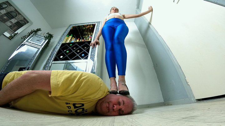 Blue Shiny Leggings & High Heels FLOOR CAM (4K)