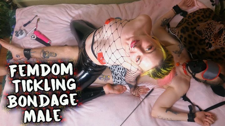 Tickling Feet Punishment - Bound Male Masked Sub Under Femdom Control