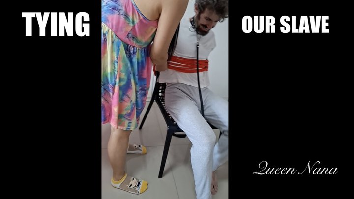 Mistresses Tying Man to Chair - 720p - Queen Nana and Mistress Poona tie their w