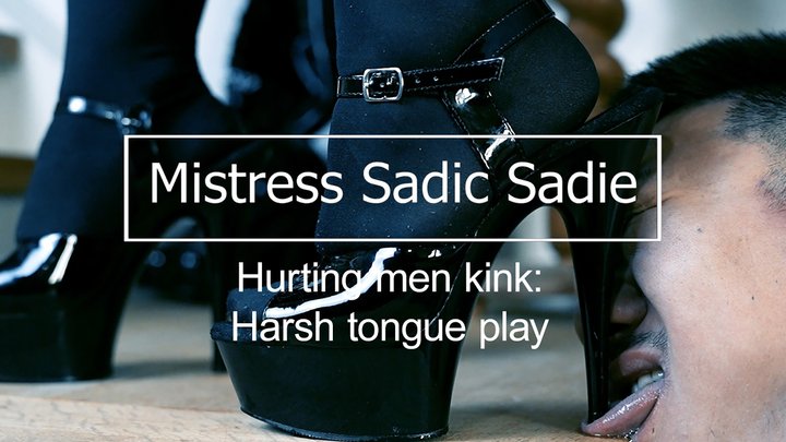 Harsh tongue play! destroying your tongue with my heels. Hurting men Kink