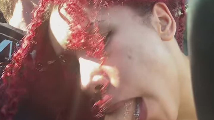 Gagging on cock in public