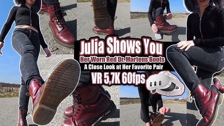VR 5,7K 60fps | Julia Shows You Her Worn Red Dr. Martens Boots – A Close Look at