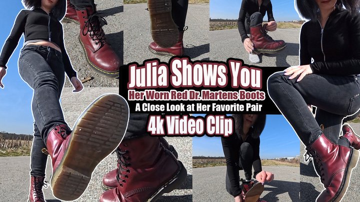 4K | Julia Shows You Her Worn Red Dr. Martens Boots – A Close Look at Her Favori