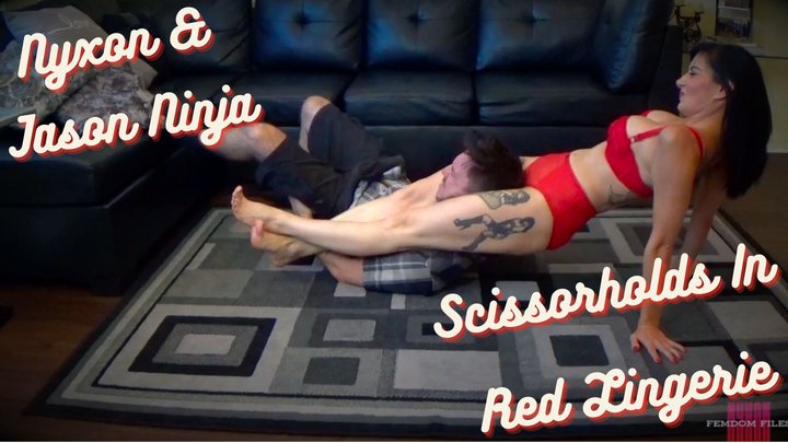 Nyxon & Jason Ninja Scissorholds In Red Lingerie 720p
