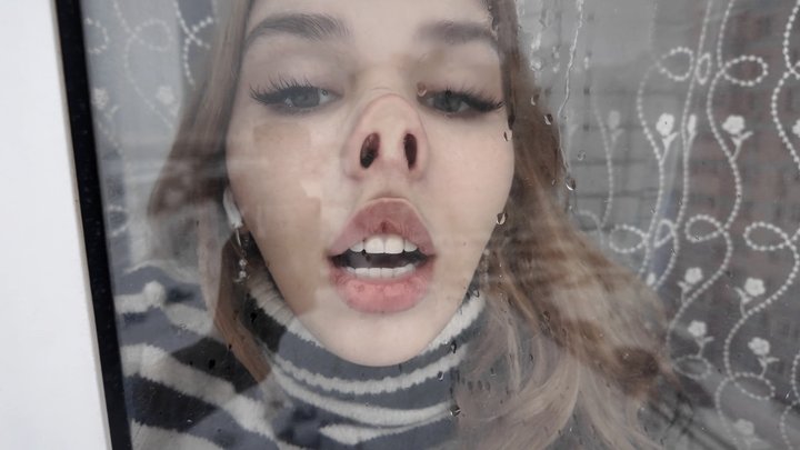 Smushing nose against window
