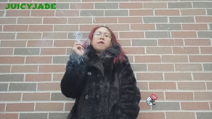 Smoking an all white cigarette in vintage fur jacket when snowing vol 115