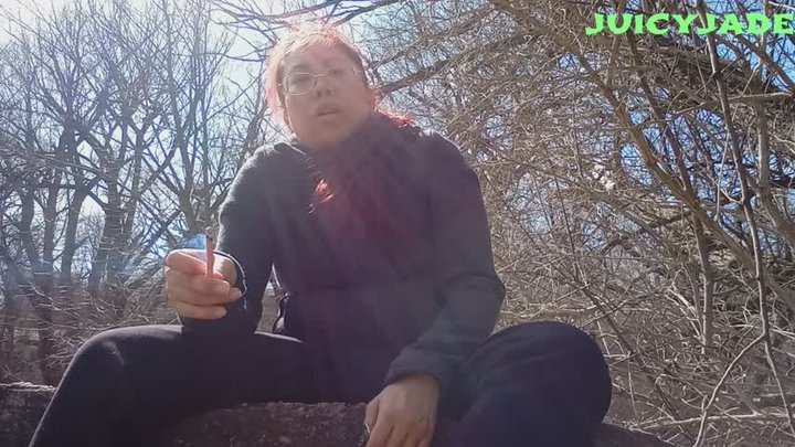 Petite Asian taking a mid run smoke outdoors vol 114