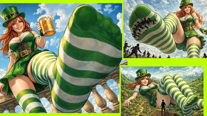 Naughty Leprechaun Giantess Crushes Non-Green Wearers Under Striped Socks – St. 