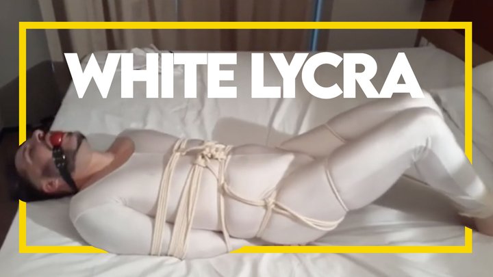 Tonny Tape tied up in white lycra (1080) Gay Bondage - Gay Domination - Lycra - 