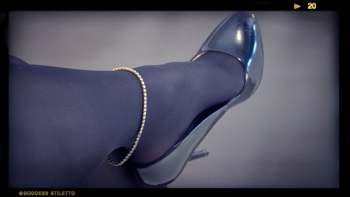 POV View Of Wolford Pantyhose Feet In Black Patent Stilettos Part 3