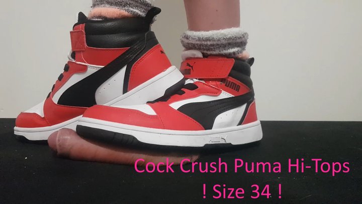 LittleShoes - Cock Crush Puma Hi-Tops | Size 34 | 17 minutes with an happy endin