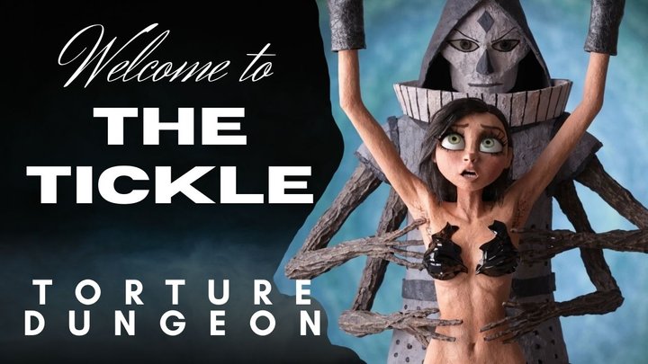 Welcome to the Tickling Dungeon : a slave girl with hairy pits suspended by wris