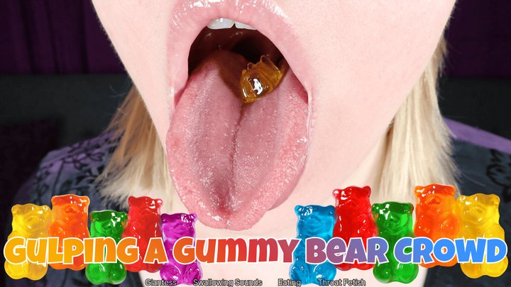 Gulping A Gummy Bear Crowd - HD - The Goddess Clue, Giantess Happily Swallows Gu