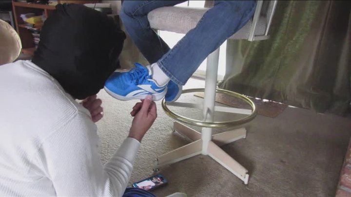 Blue Reebok Barstool shoe sock MP4