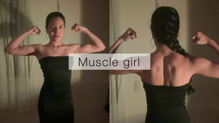 Lady shows off her hard biceps