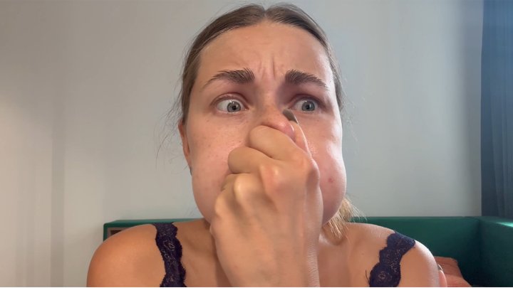 Puffing out cheeks, pinching nose, holding breath (custom video) part 4
