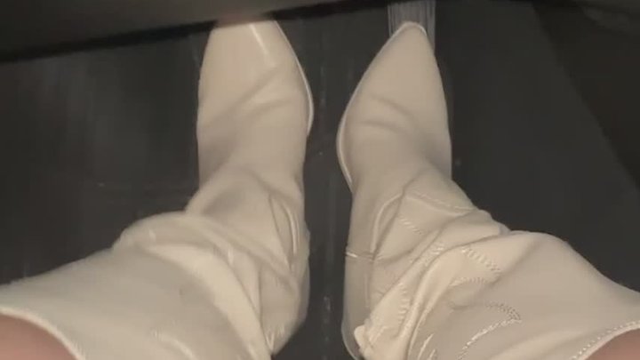 A’s Sexy White Boots Pedal Pumping
