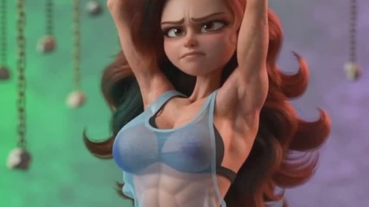 muscled sexy armpits cartoon bitch is suspended in bondage and has her arms stre