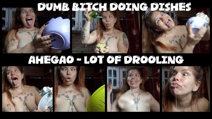 DUMB AHEGAO BITCH DOING DISHES - LOT OF DROOL