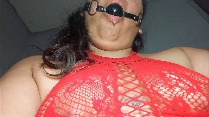 Brunette Girl Self Gagged and Drooling