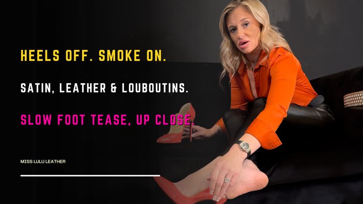 Kicking Off My Orange Louboutins After a Long Day – Leather Pants & Satin Blouse