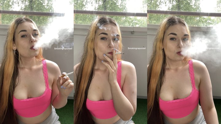 Smoking in natural light with a big window behind me, pink small top - smokingra