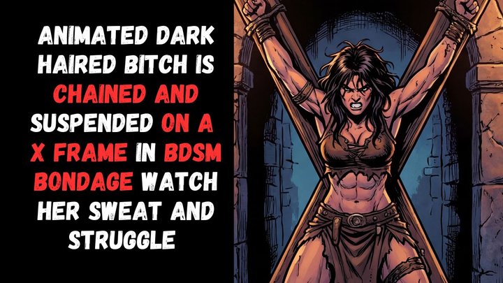 Barbarian comic book bitch is captured and tied to an x frame in BDSM bondage wa