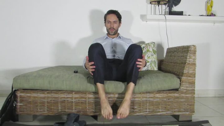 Gio in barefeet and loafers