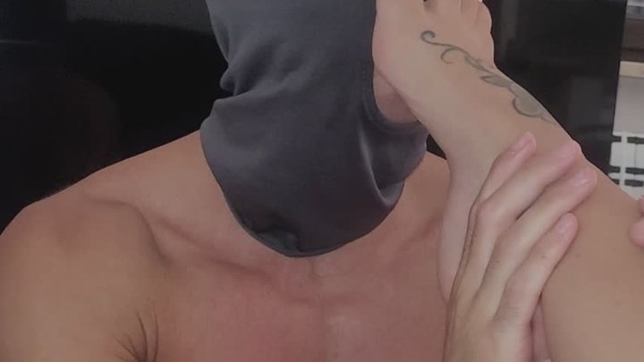 Foot worship and ballbusting cum