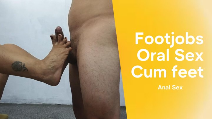 A footjob leads to oral sex and then penetration, ending with cum on the feet (3