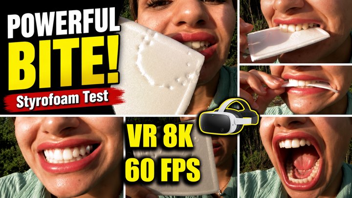 VR 3D 8K | Anastasia Shows Her Perfect Teeth & Powerful Bite Marks – Styrofoam B