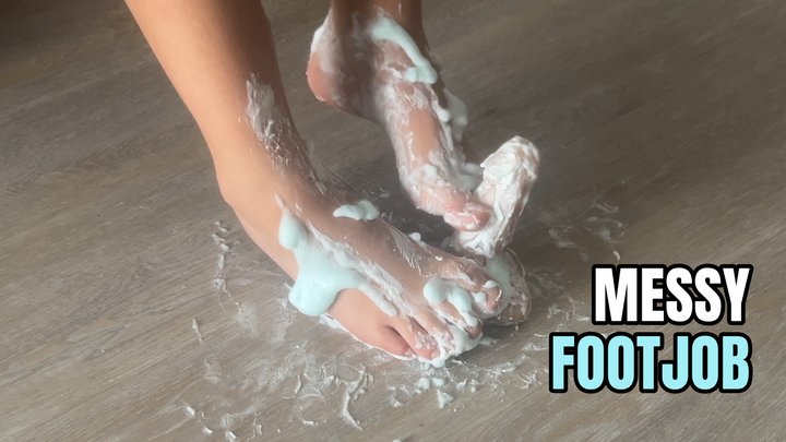 Messy footjob with foam