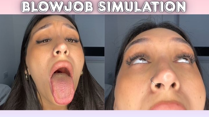 Imaginary blowjob with an ahegao face