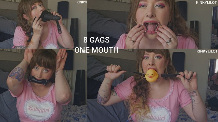 8 Gags- one Mouth, BDSM Bondage Gags try on play mouth fetish kink kinky sexy ba