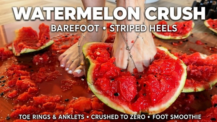 Watermelon Foot Crush | Barefoot + Striped Heels | Toe Rings & Anklets | Sticky 