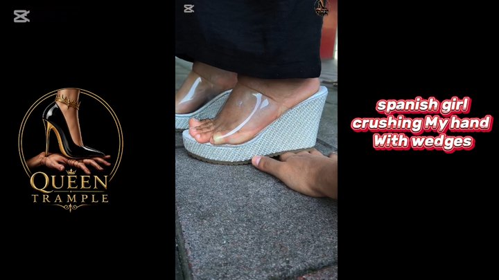 Girl stomping My hand With Wedges