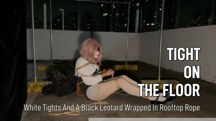 White Tights Self-Bondage On A Hidden Rooftop Floor