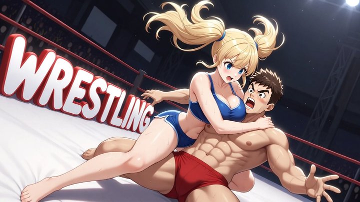 MIXED WRESTLING - Lock Up on Private Mat, Sweep Legs and Crushing Headscissors W